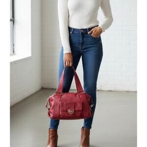 Michael Kors Bag Red Pebble Leather Top Handle Satchel Handbag